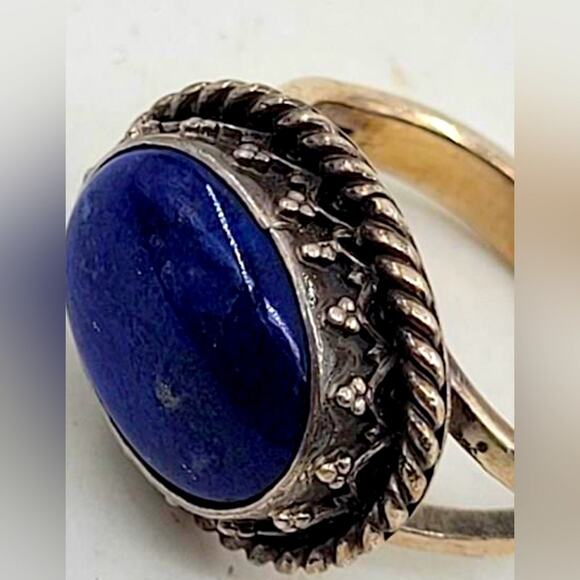 Vintage 925 Sterling Silver Ring Navajo Lapis Lazuli Grace & Gilo SZ. 6.25 RARE - Picture 2 of 15